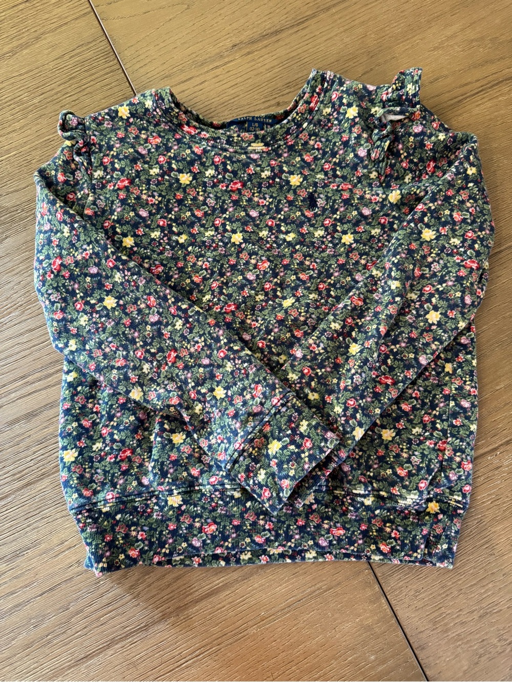 Polo Ralph Lauren Girls Floral Ruffled Sleeve Sweater Size L 12-14